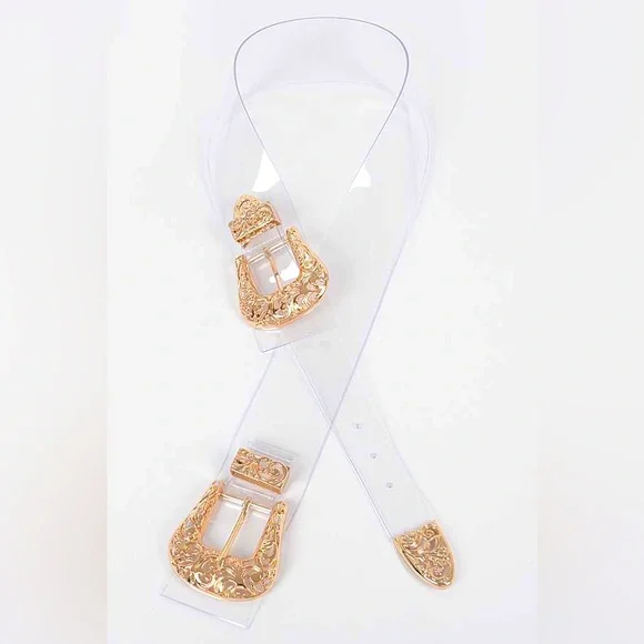 Gold & Clear Double Buckle Statement Belt